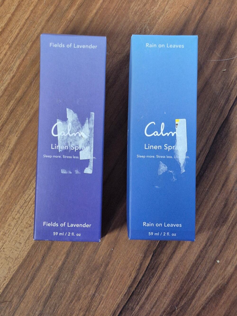 2 Calm Mist Aromatherapy Linen Sprays Rain on Leaves & Field of Lavender NEW s16